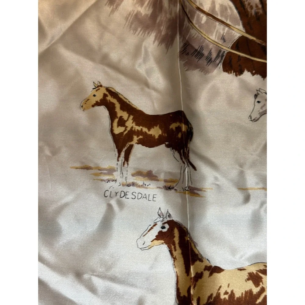 Vintage Horse Breeds Square Scarf Red White Equestrian Made in Japan 29x29